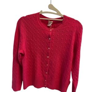 NEW with Tags J. Crew 100% Cashmere Fuchsia Pink Cable Knit Cardigan